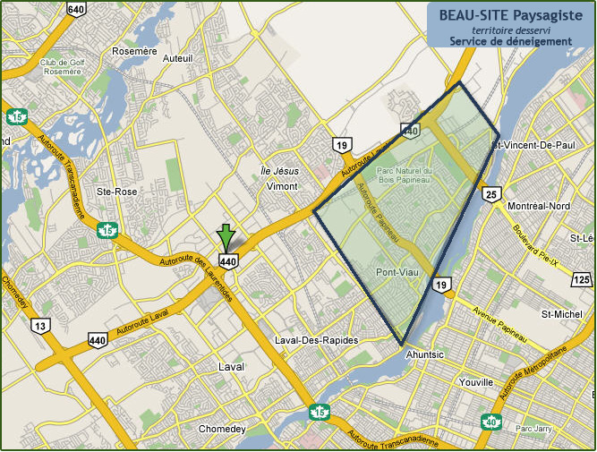 Territoire desservi par Beau Site Payagiste pour le service de d&eacute;neigement - Laval