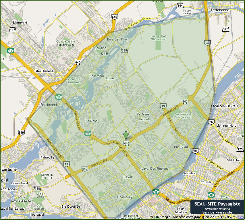 Territoire desservi par Beau-Site pour le service de paysagement et d'entretient